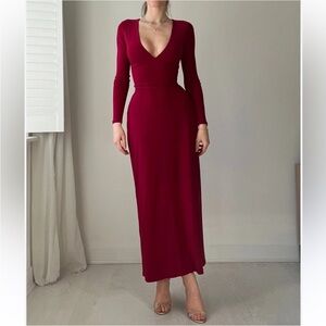 NWT AYM Dress Taylor Tea Midi Lace Up in Red Wine